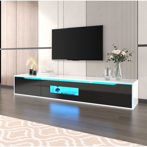 MEUBLIV meuble TV 180x35x30 cm noir et blanc brillant – LED multicolore (1/5)