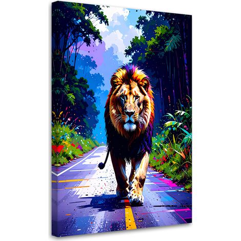 Tableau déco Lion sur la route Jungle 40x60 (1/4)