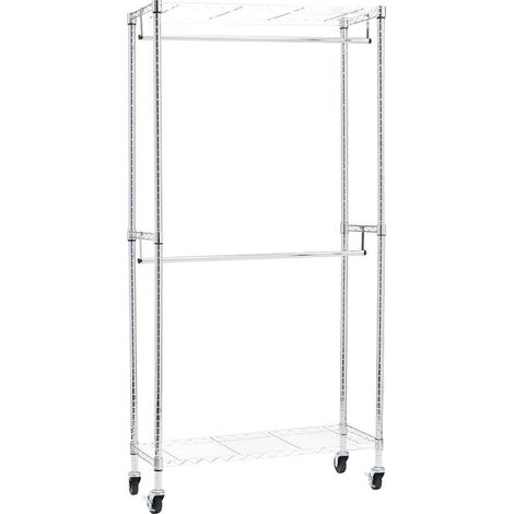Portant à double tringle avec roulettes, Chromé, L 91 cm x l 35,5 cm x H 183 cm (1/5)