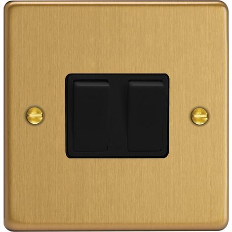Varilight 2-Gang 10A Rocker Switch Brushed Brass 1- or 2-Way Indoor
