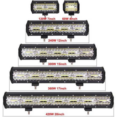 Bandes lumineuses LED tout-terrain de 4 à 23 pouces, 12 V/24 V, 8 bandes lumineuses/feux de travail, adaptées aux voitures, jeeps, camions, SUV, 4x4, VTT, bateaux et phares (4 pouces 60 W). (1/5)