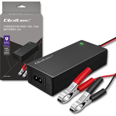 Qoltec 52665 Cargador automático para baterías AGM GEL STD Cargador de 24V 2A 48W LED Cable de 1,8m (1/5)
