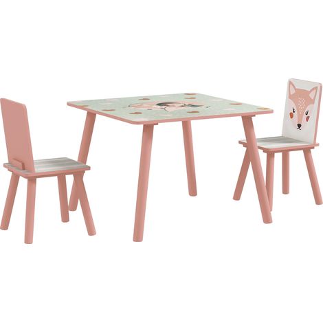 Ensemble table et 2 chaises enfant, mobilier pour tout-petits 3-6 ans, rose 60×60×44 cm (1/5)