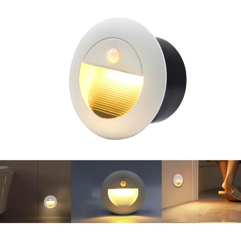 8er 3W Applique Encastré Murale, Lumières d'escalier rond, Blanc chaud applique avec boîte encastrée, 230V eclairage mural alu etanche escalier encastrable marchepied, Blanc, IP65