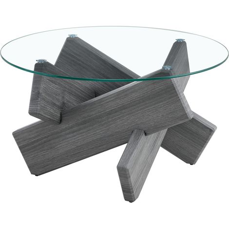 Table basse ronde en MDF avec plateau en verre trempé 79 cm gris (1/5)