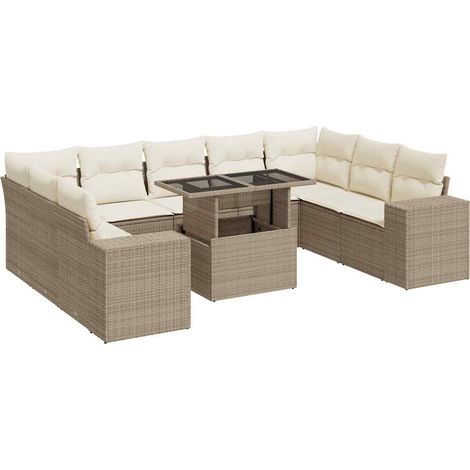 vidaXL Set Divano da Giardino 10 pz con Cuscini Beige in Polyrattan (1/5)