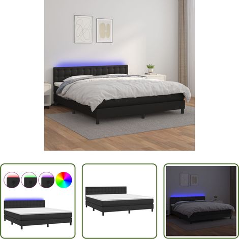 Sommier tapissier - Sommier à lattes de lit avec matelas et LED Noir 160x200cm (1/5)