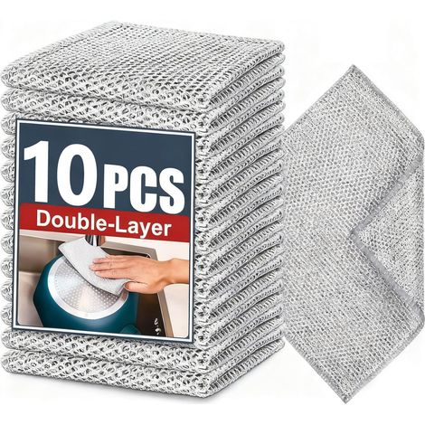 ZHIJIA PREMIUM torchon nettoyant fil acier double couche argent 10 pièces résistant pour casseroles et vaisselle (1/5)