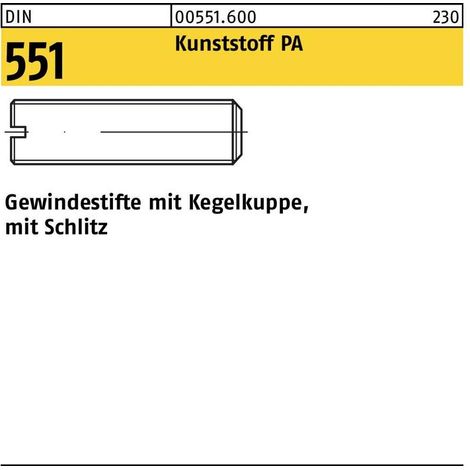 Vis sans tête DIN 551 Embout conique/fente M6x 16 Polyamide 100 pièces