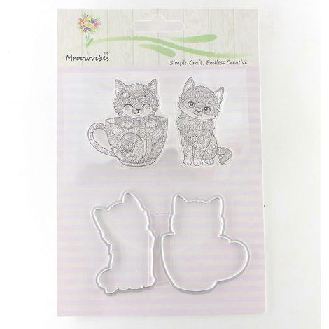 Silikon-Stempel für Katzen, transparent + Metall-Stanzformen, Schablonenrahmen, Scrapbook-Album