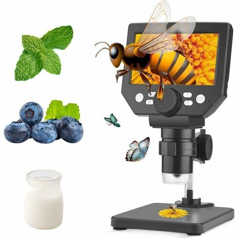 4,3-Zoll-HD-Digitalmikroskop mit 1000-facher Vergrößerung, 10-MP-Kamera, 8 LED-Leuchten, USB-Anschluss, professionellem tragbaren elektronischen Mikroskop für die Uhrenreparatur (kompatibel mit 64-GB-