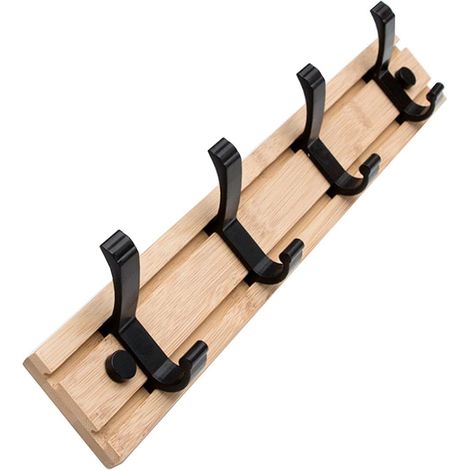 CCYKXA Wandgarderobe aus Bambus mit 4 beweglichen Aluminiumhaken, Wandgarderobe für Eingangsbereich, Badezimmer, Schlafzimmer