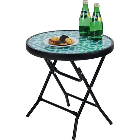 Beistelltisch rund klappbar Glas Metall wetterfest Balkon Grün (1/5)