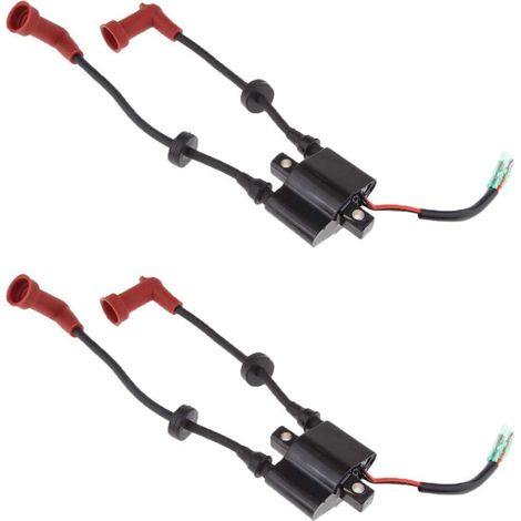 Zwei Zündspulen für Außenbordmotoren der Leistungsklassen F9.9, 13.5, 15, 20, 25 PS und 40 PS. Austauschbare Motorteilenummern: 6F5-85570-10 und 6F5-85570-11.