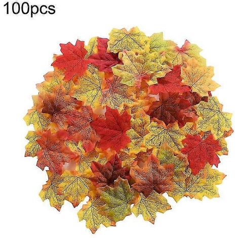 100 feuilles d'érable artificielles par sachet, charmantes, en tissu à texture fine, pour Halloween. Plante artificielle, feuilles d'automne réalistes. (1/5)