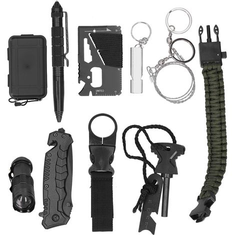 Kit boussole de survie extérieur camping multifonction, kit d'urgence avec pierre à feu, équipement de randonnée (1/5)