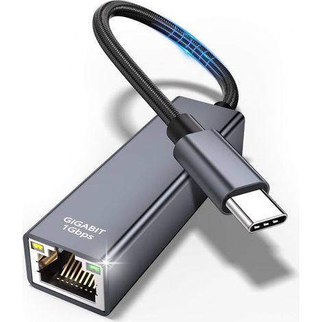 Adaptateur USB-C vers Ethernet, Gigabit Thunderbolt vers RJ45 Réseau, USB Type-C Ethernet LAN Compatible pour iPhone 15 Pro Max, MacBook Pro Air et Plus, Galaxy S23 (1/5)