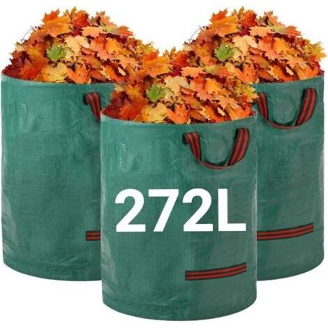 Sacs à déchets de jardin robustes - 272L x 3Pack Sacs de jardin réutilisables avec poignées - Tissu industriel pour feuilles déchets débris - Sacs à déchets de jardin étanches (1/5)