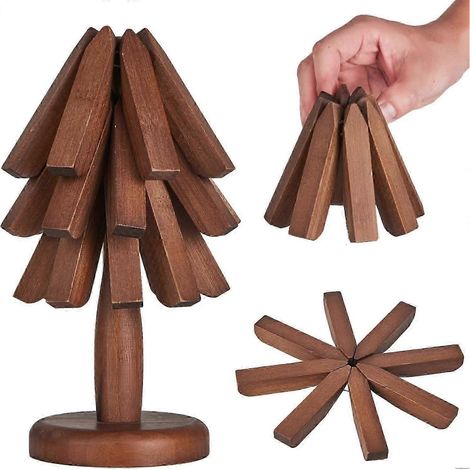 Dessous de plat en bois pour plats chauds, ensemble de dessous de plat en forme d'arbre, dessous de plat pour plats chauds : 3 dessous de plat en bois + 1 dessous de plat (1/5)
