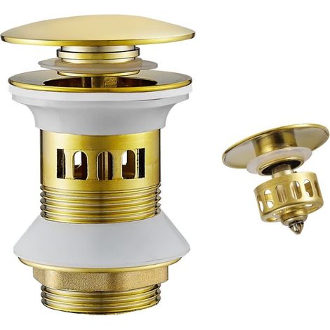 Or Bonde de Lavabo Pop Up Avec Trop Plein, Bouchon de Vidange avec Panier à Crépine,Bonde de vidage pour lavabo de salle de bain Laiton