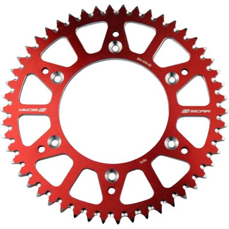 Piñón trasero de aluminio Scar Racing 21050 para Honda CR/CRF, CRF 250R '04-'25, CRD 450R '02-'25 y Beta RR '13-'25 (rojo).