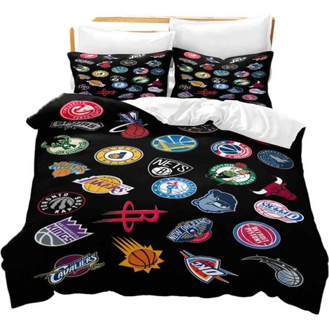 Housse De Couette 220x240cm NBA Team Logo 3D Imprimé Parure De Lit Et Taies D\'oreiller Adulte King Housses De Couettes En