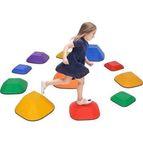Lot de 11 pierres d’équilibre antidérapantes pour enfant, parcours d’obstacles pour la motricité, plastique, multicolore