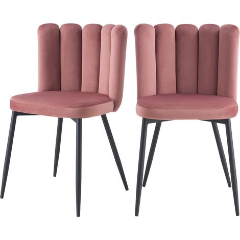 Lot de 2 chaises en velours rose et pieds en métal noir - ROSY