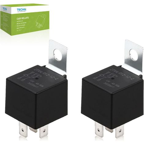 Lot de 2 relais de voiture 4/5 broches 12 V 40 A avec plaque fixe, démarreur AC, climatiseurs, convient pour voitures, motos, camions (5 broches 30/40 A) (1/5)