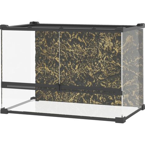 Terrarium pour reptiles avec ventilation frontale pliable 50 x 30 x 35 cm 48 L noir pour salon reptiles, verre frontale, fond pierre, fermeture vis, (1/5)