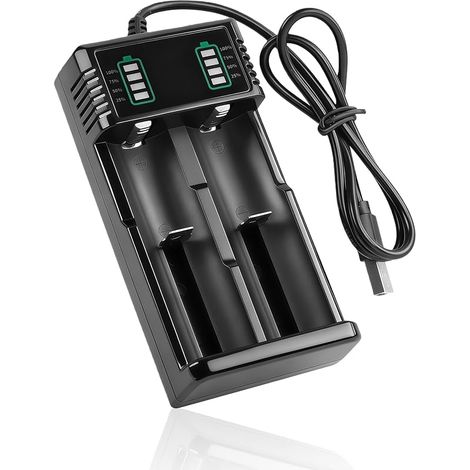Chargeur Accu 18650, 2 Slots Chargeur Piles Rechargeable, Piles Rechargeables Li-ION Universel 3.7V pour 18500 14500 21700 26650 18650 26700, Accus USB Charge Rapide (1/5)