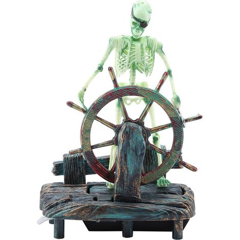 Décoration d'Aquarium Squelette Pirate au Gouvernail Ornement Créatif pour Bassin et Terrarium (1/5)