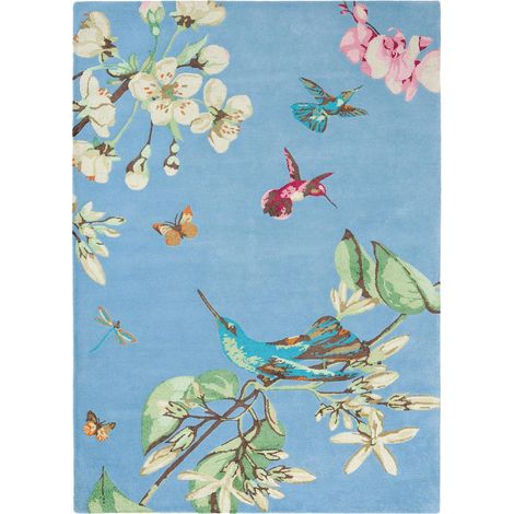 Tapis salon et chambre en laine 170x240 bleu et rouge fait à la main (1/5)