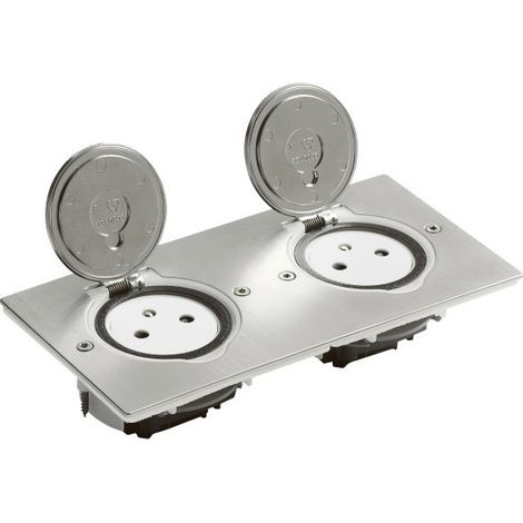 Enchufe doble para sol, superficie 16A 250V, placa rectangulara - Acero inoxidable cepillado