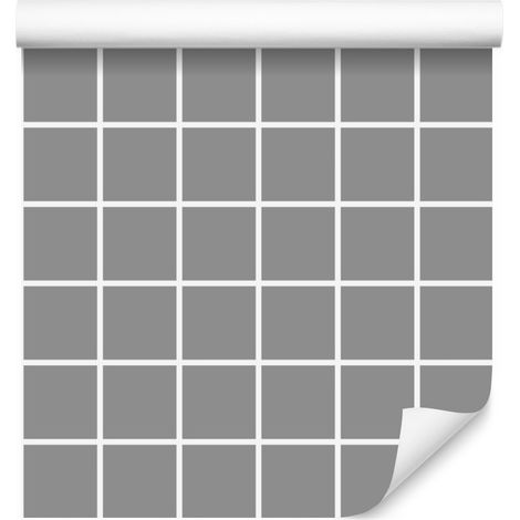 Papel pintado moderno minimalista a cuadros grises y blancos de 50x1000 cm. (1/5)