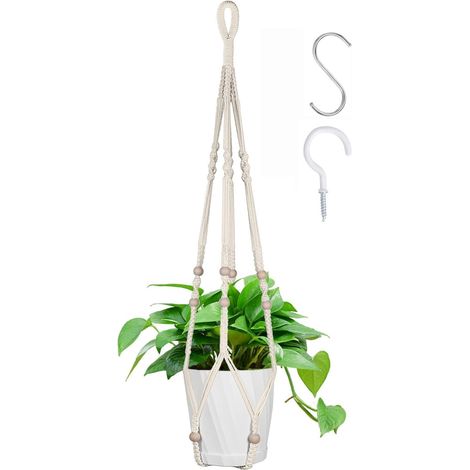 Macramé Pot Suspendu, Macramé Plante Suspension, Macramé Support Pots pour Fleur, Coton Suspension Plantes pour Décoration Jardin Intérieur, ave 1S Crochets et Crochets à vis, 89cm (1/5)