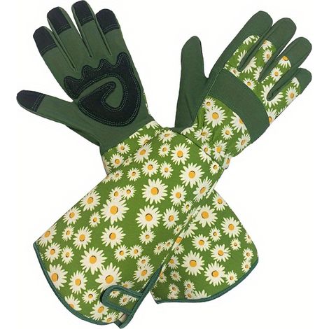 Gants de jardinage unisexe anti-épines et compatibles écran tactile – Manche longue respirante, Motif floral, Polyester, L, Vert motif floral-Kamille, 1 paire (1/5)