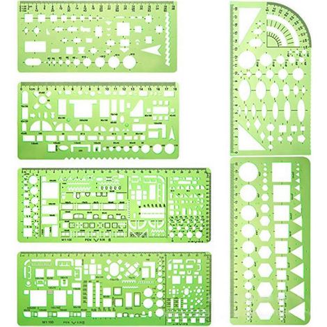 6-teiliges Zeichenschablonen-Set für Gebäudeschalungen, geometrisches Design, Büromöbelzeichnung, Messschablone