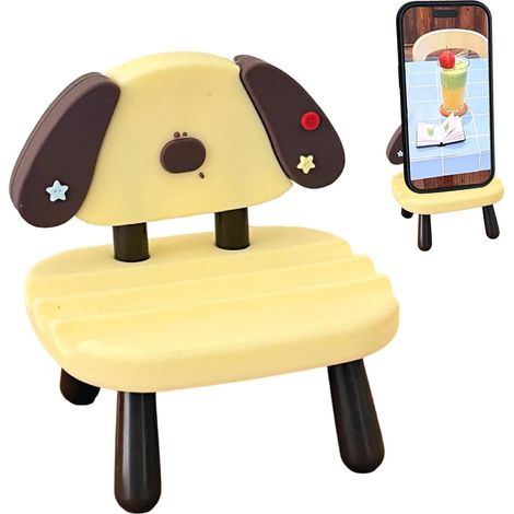 Support Téléphone Bureau Support De Téléphone en Forme De Chaise Support Tablette En Forme De Chaise Animale Rainures Antidérapantes, Difficile À Renverser, pour Bureaux, et Coiffeuses (1/5)