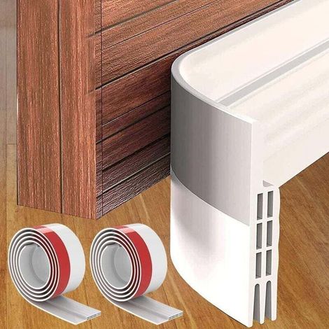Confezione da 2 guarnizioni inferiori per porte, 100 x 5 cm, fondo porta adesivo, striscia sigillante bianca in morbido silicone termoacustico, antirumore, antipolvere, antiaria fredda, antito (1/4)