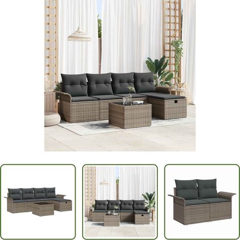vidaXL Jardin - Ensemble de canapé de jardin avec coussin 6 pcs Gris Poly rotin (1/5)
