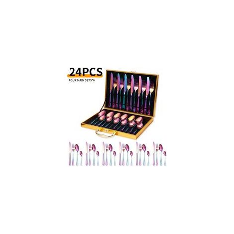 Ensemble de 24 couverts en acier inoxydable – service pour 6 personnes – avec coffret – acier inoxydable – multicolore (1/5)