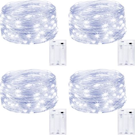 AIDUCHO Guirlande Lumineuse [Lot De 4], Mini Guirlande Led A Pile 5m 50 Leds Intérieur Et Extérieur Décoration Lumière Pour Chambre Noël Mariage Soirée Maison Jardin (Blanc Froid) (1/5)