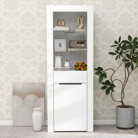 Vitrina, Estantería de almacenaje, LED, 165 x 60 x 35,5 cm, Para cocina, salón, despacho, Blanco (1/5)