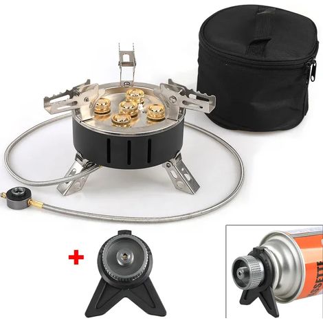 Réchaud à gaz pliable de camping 11 000 W, brûleur portable à 5 brûleurs, réchaud à gaz haute puissance idéal pour les voyages et les pique-niques, réchaud de cuisine portable (1/5)