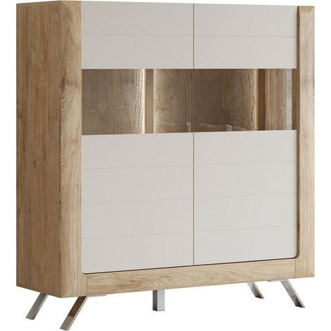 Estantería Sovera 106, Roble dorado + Cachemira, Cerrable, Con puertas, Aglomerado laminado, Vidrio, MDF, Número de puertas: 2, Número de cajones: 0, 137x128x44cm (1/5)