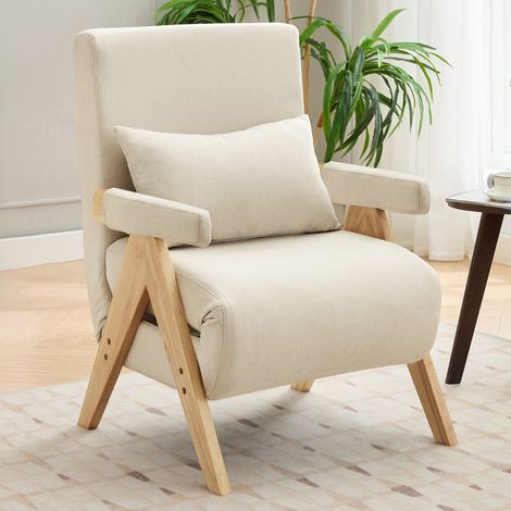 Fauteuil, fauteuil convertible 3 en 1, avec réglage d'angle à 6 positions, coussin de soutien lombaire, pieds de canapé en V, fauteuil pliant rembourré, pour salon et chambre - Naturel (1/5)