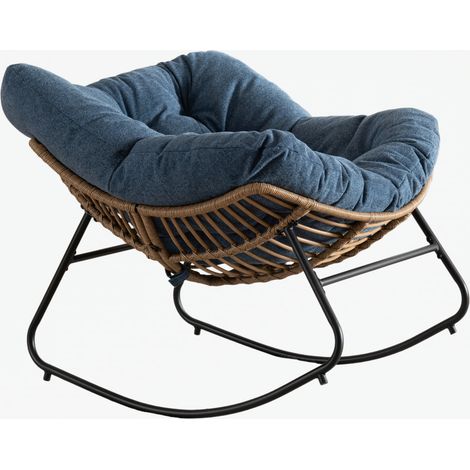 Poltrona a dondolo 98x102x77 cm in ciniglia blu con struttura in metallo - CHICFURN (1/5)