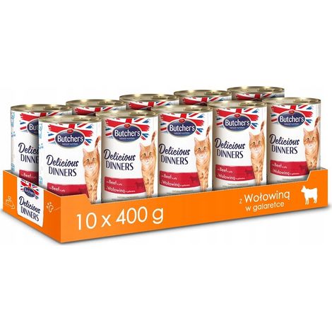 Butchers Delicious Dinners Nassfutter für Katzen mit Rindfleisch, 10 x 400 g