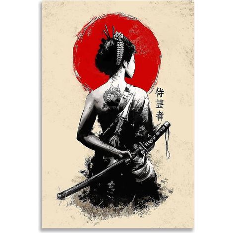 Japanische Geisha-Samurai-Wandkunst auf Leinwand, asiatisches Retro-Poster, zeitgenössische Malerei, Ho-- Malerei